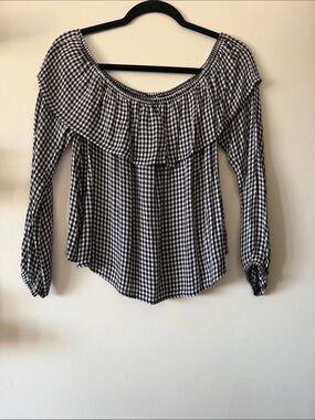 Mossimo|Women’s Black & White Gingham Off-Shoulder Blouse|Medium|EUC
